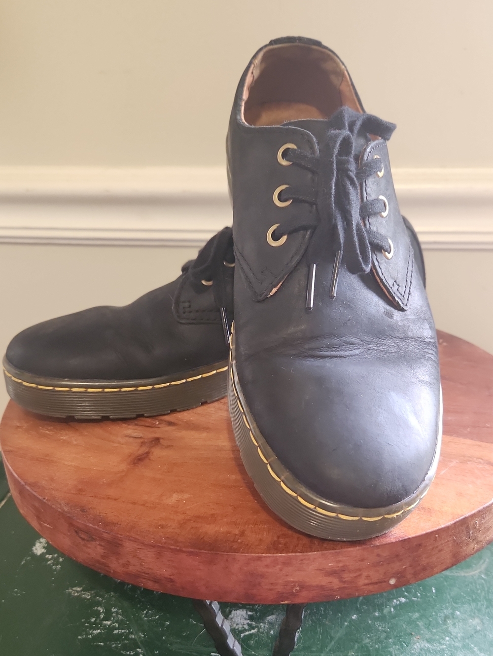 Dr. Martens Black Leather Coranado 3hole Oxford with Yellow Stitching